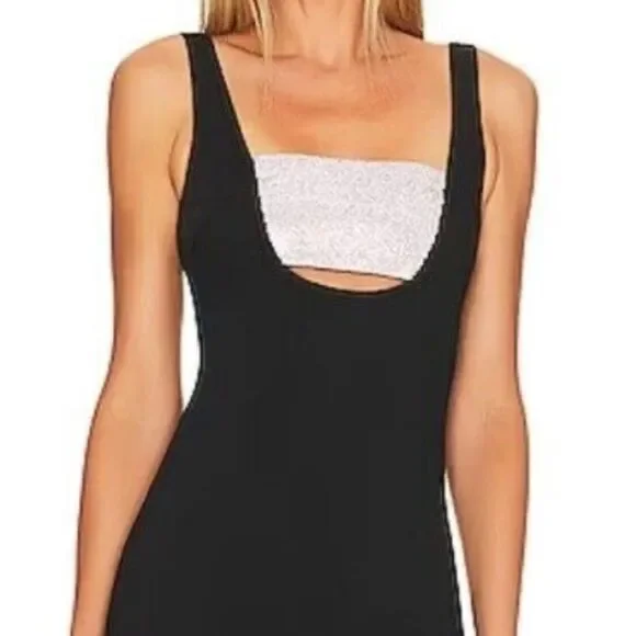 NWT Superdown Dawn Mini Dress Black rhinestone panel cut out Revolve S - Picture 4 of 12